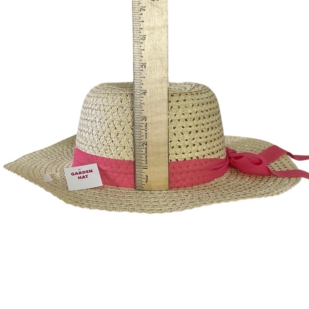 Straw Sun Beach Hat with Wide Brim Boho Chic Pink Coral Ribbon Bow Women OS - Picture 9 of 16